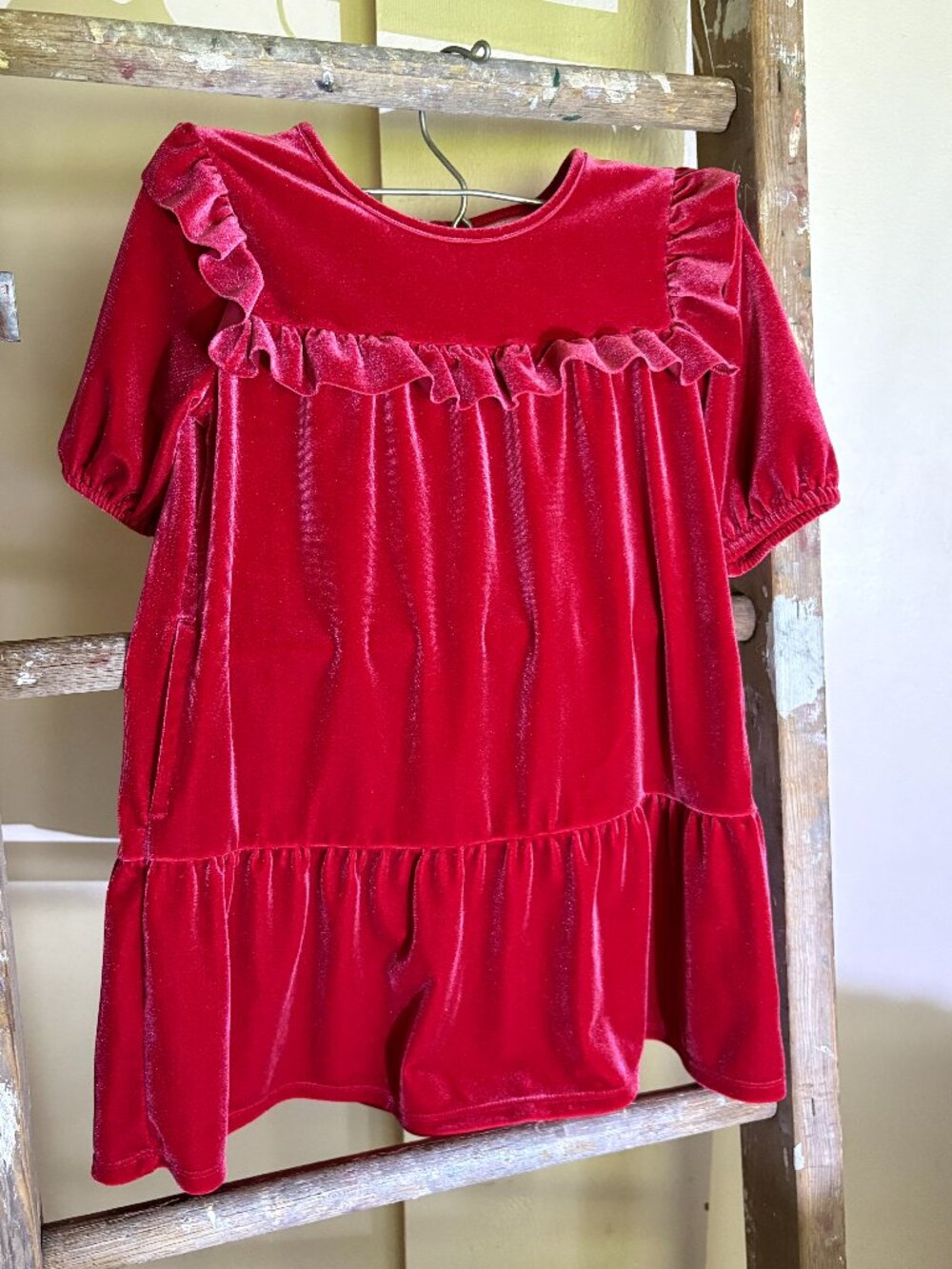Cat & Jack Festive Red Velvet Tiered Ruffle Dress with Pockets 5T